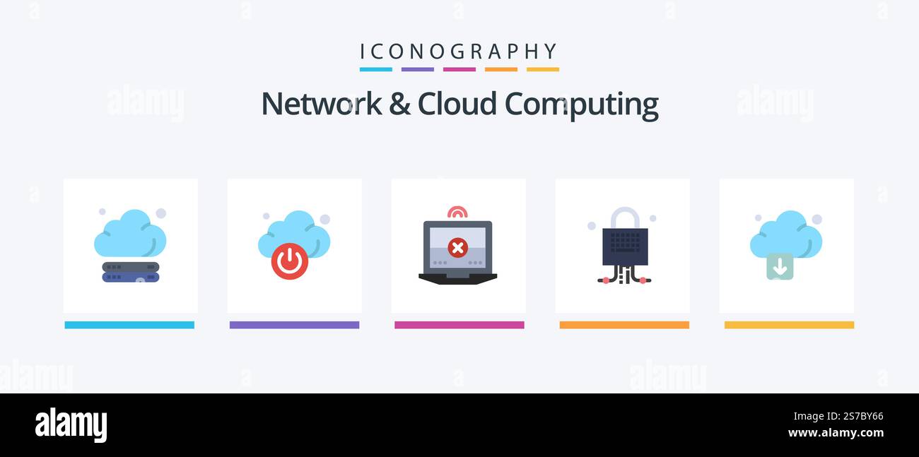 Network And Cloud Computing Flat 5 Icon Pack Including technology ...