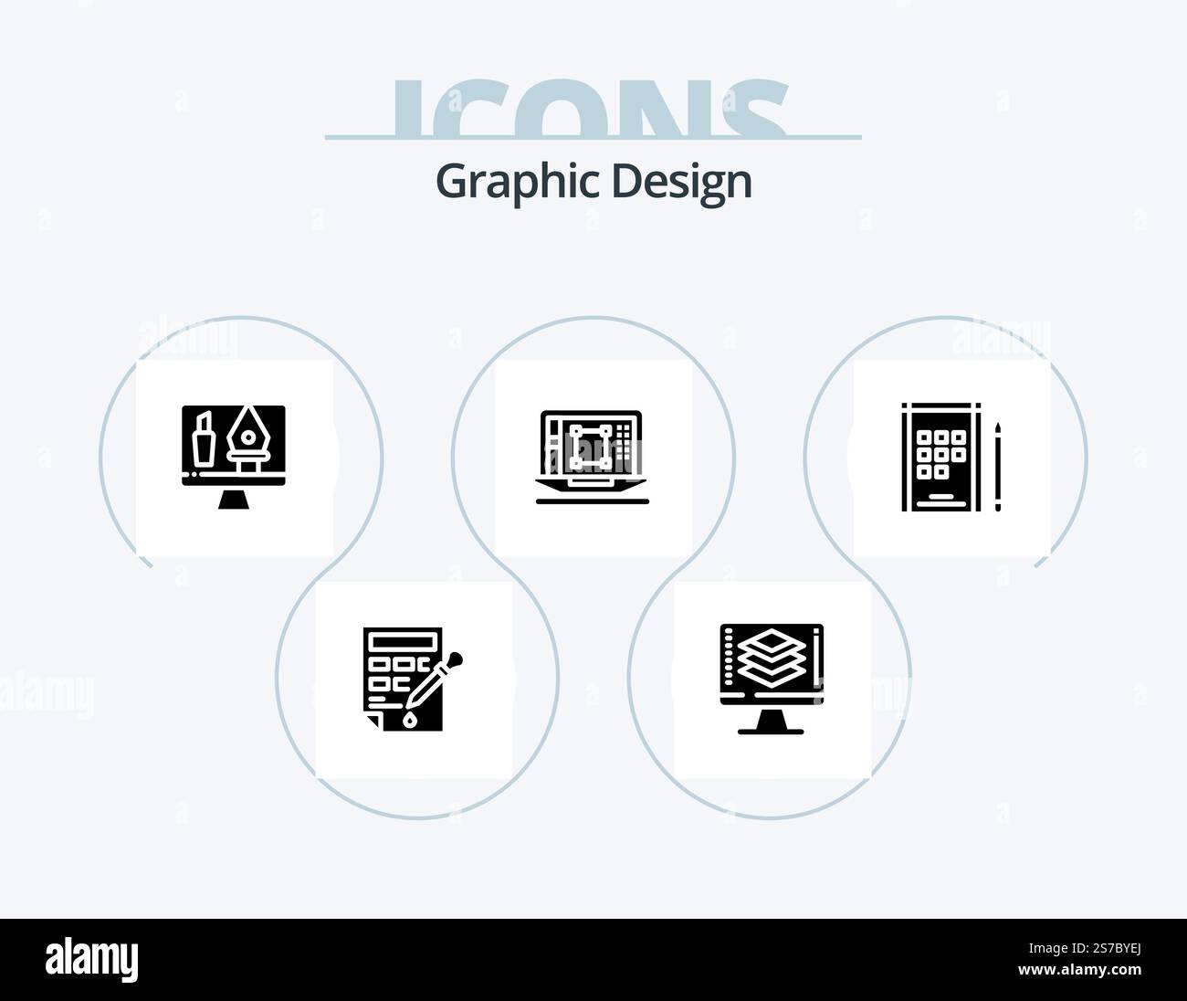 Graphic Design Glyph Icon Pack 5 Icon Design. decrease . share . computer. editing Stock Vector