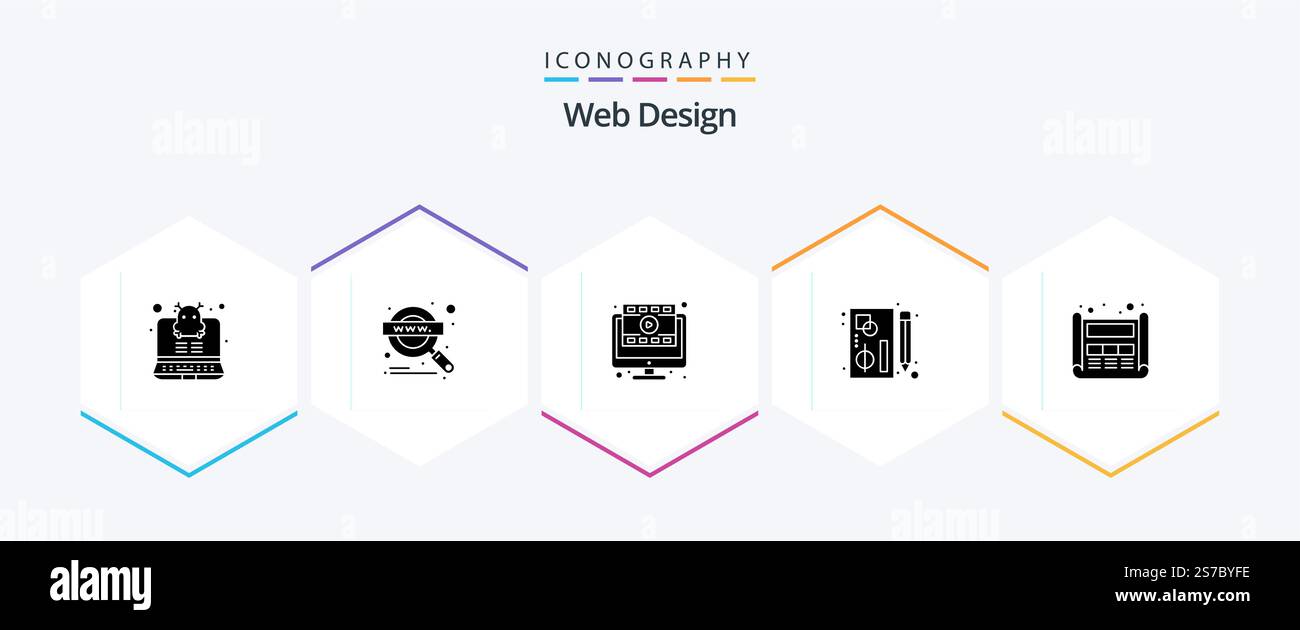 Web Design 25 Glyph icon pack including web. design. player. tools. graphic Stock Vector