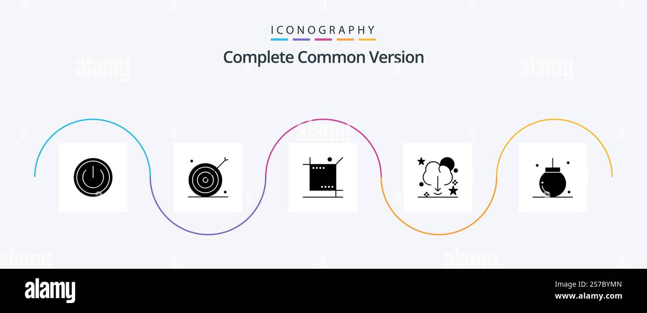 Complete Common Version Glyph 5 Icon Pack Including download save. cloud. marketing. tools. graphic Stock Vector