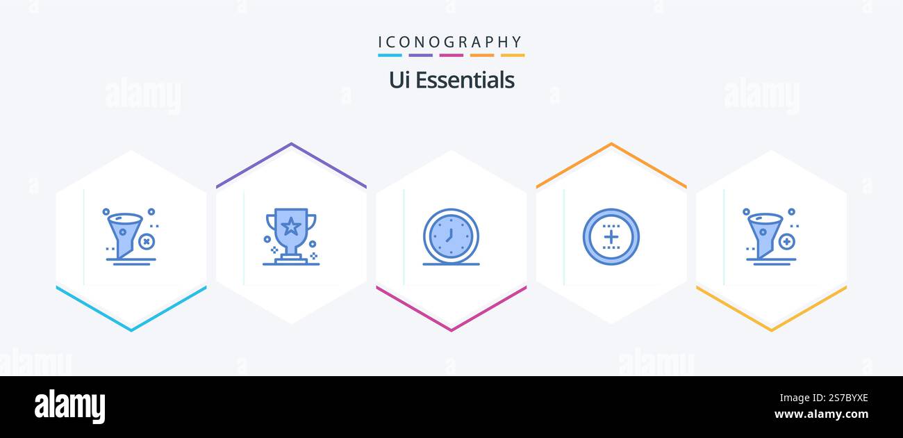 Ui Essentials 25 Blue icon pack including interface. add. prize. timer. clock Stock Vector