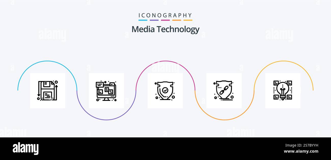 Media Technology Line 5 Icon Pack Including shield. arrow. security ...