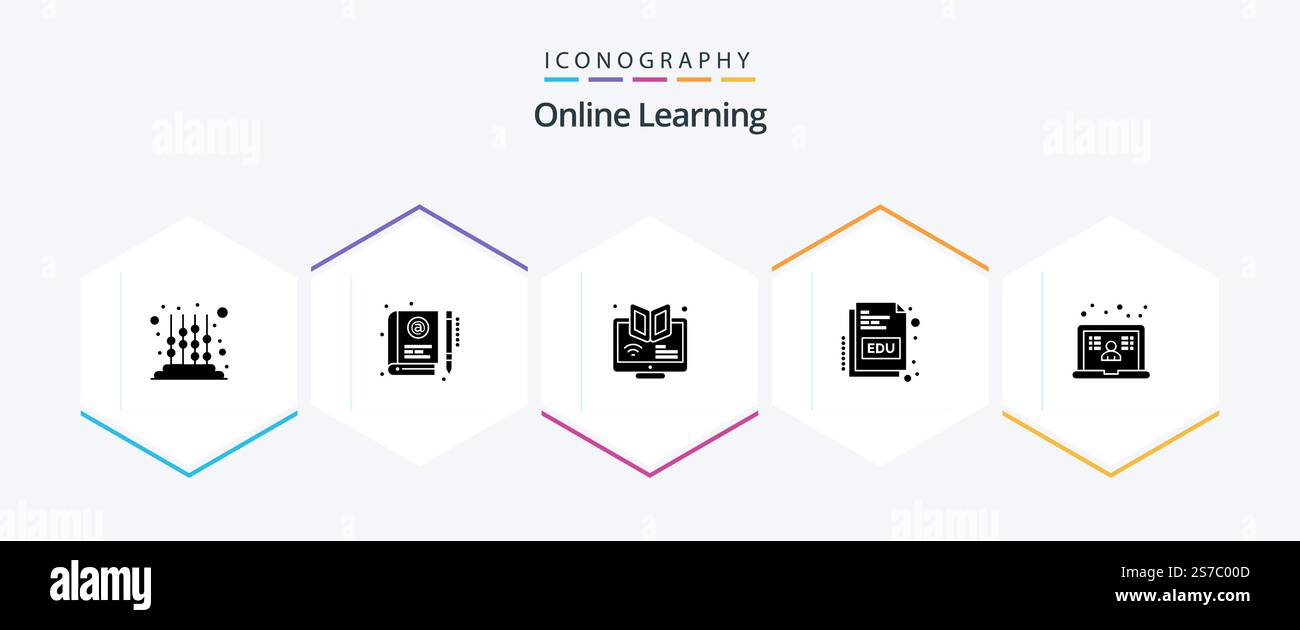Online Learning 25 Glyph icon pack including online. educate. learning. book. online Stock Vector
