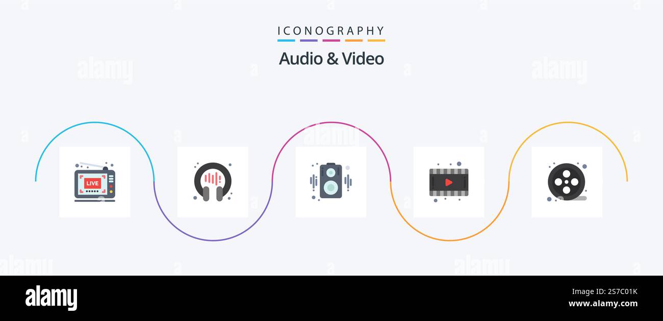 Audio And Video Flat 5 Icon Pack Including . movie reel. audio. movie ...