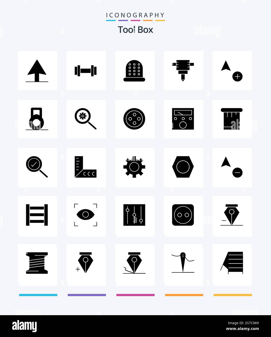 Creative Tools 25 Glyph Solid Black icon pack  Such As voltmeter. ampere. cursor. stud. search Stock Vector