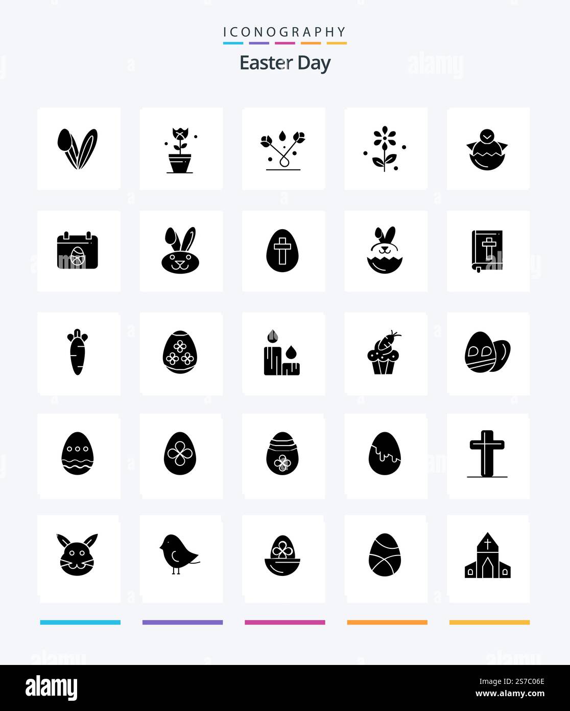 Creative Easter 25 Glyph Solid Black icon pack  Such As egg. happy. flower. baby. chicken Stock Vector