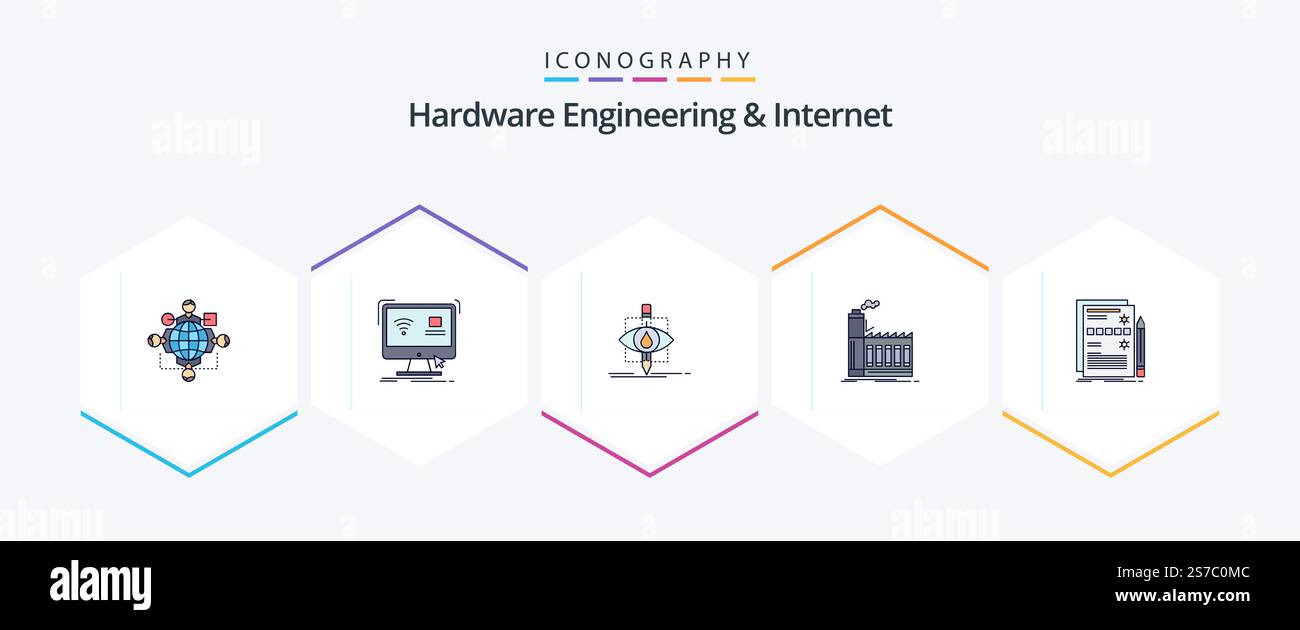 Hardware Engineering And Internet 25 FilledLine icon pack including industry. factory. remote. science. pollution Stock Vector