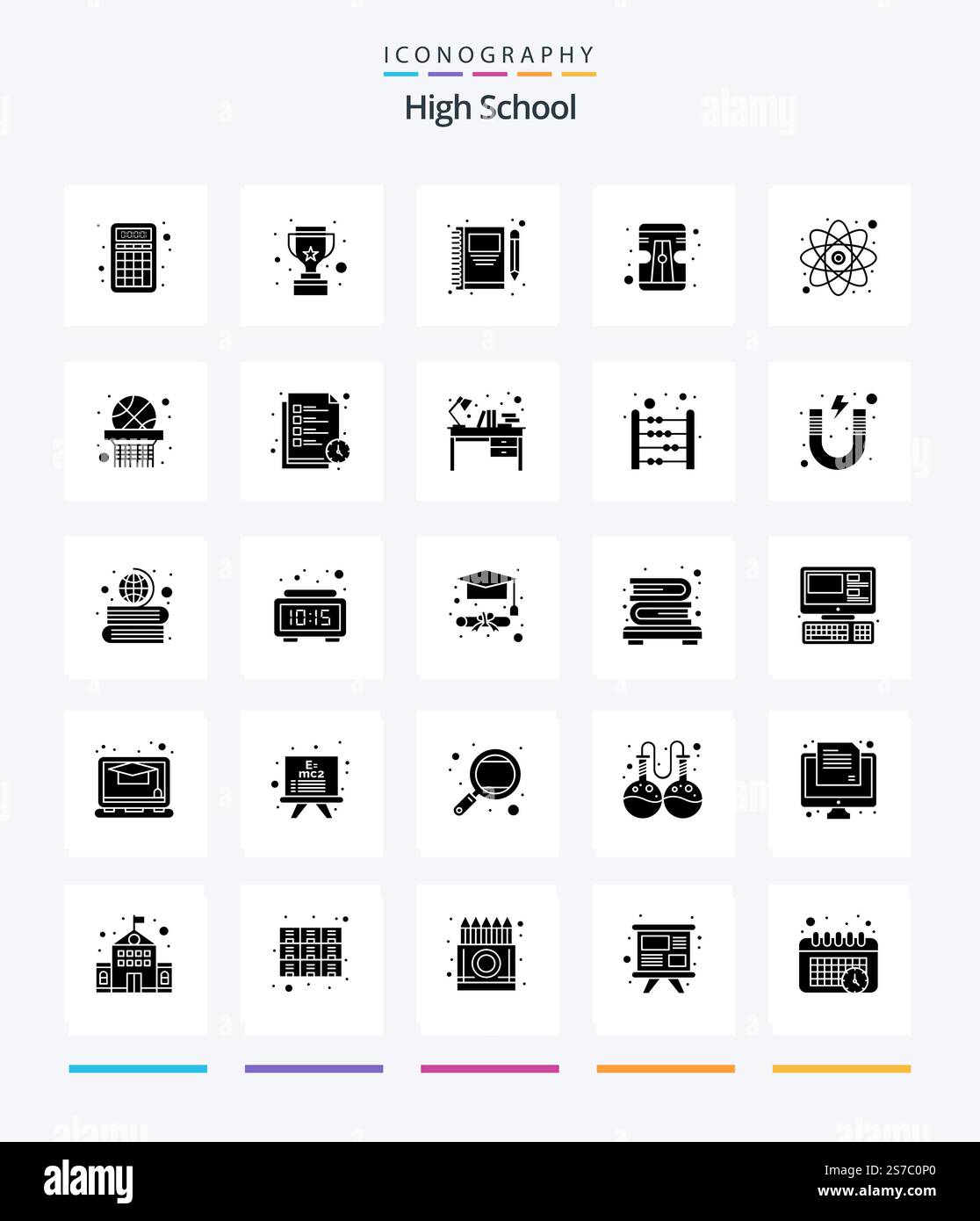 Creative High School 25 Glyph Solid Black icon pack  Such As education. tool. book. sharpener. write Stock Vector