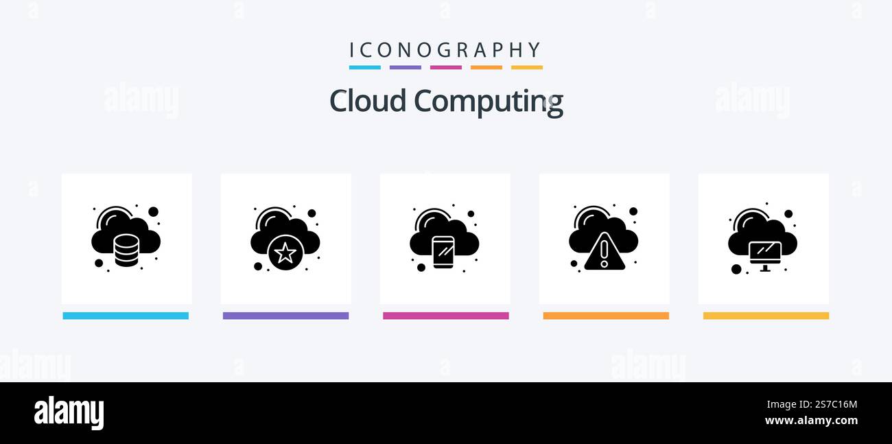 Cloud Computing Glyph 5 Icon Pack Including computing. computing. warning. cloud. Creative Icons Design Stock Vector