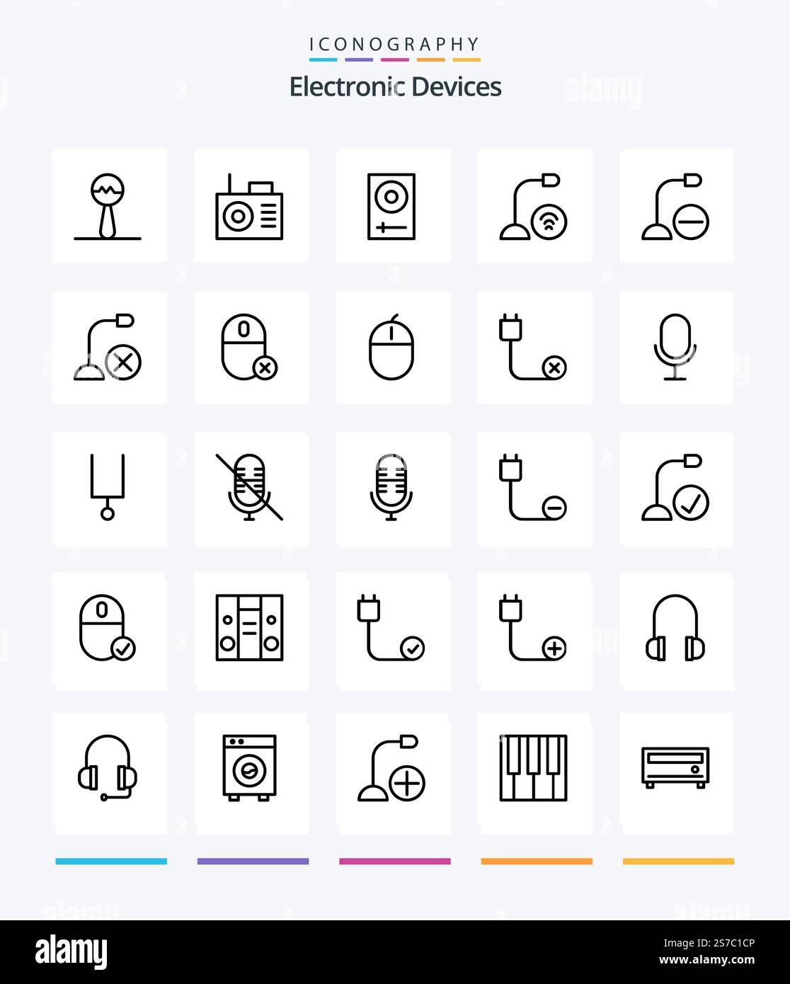 Creative Devices 25 OutLine icon pack  Such As gadget. computers. electronics. microphone. gadget Stock Vector