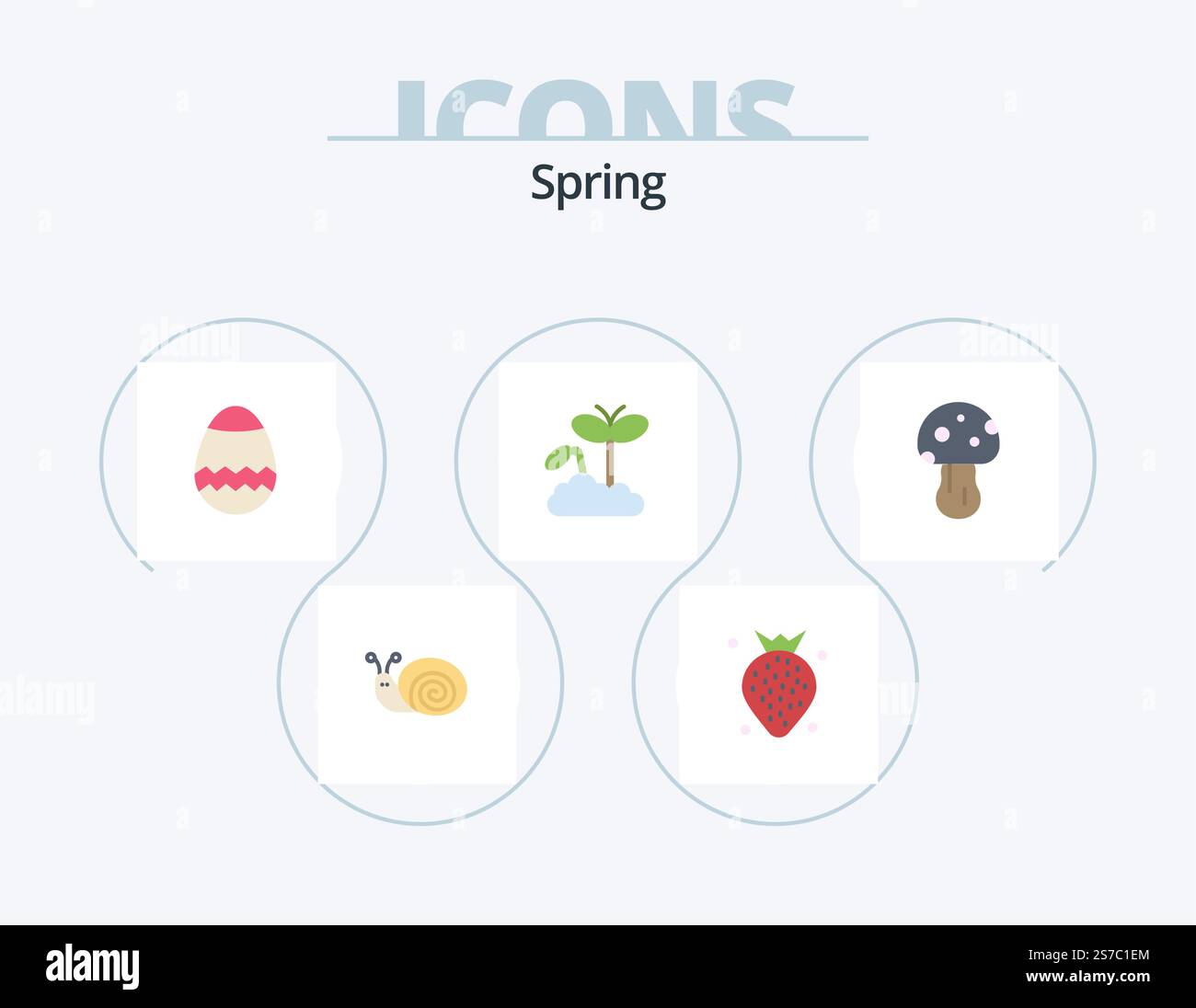 Spring Flat Icon Pack 5 Icon Design. poison. mushroom. easter. plant. increase Stock Vector