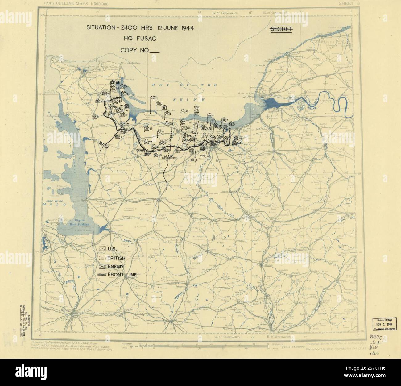 [June 12, 1944], HQ Twelfth Army Group situation map. 1944 by Allied ...