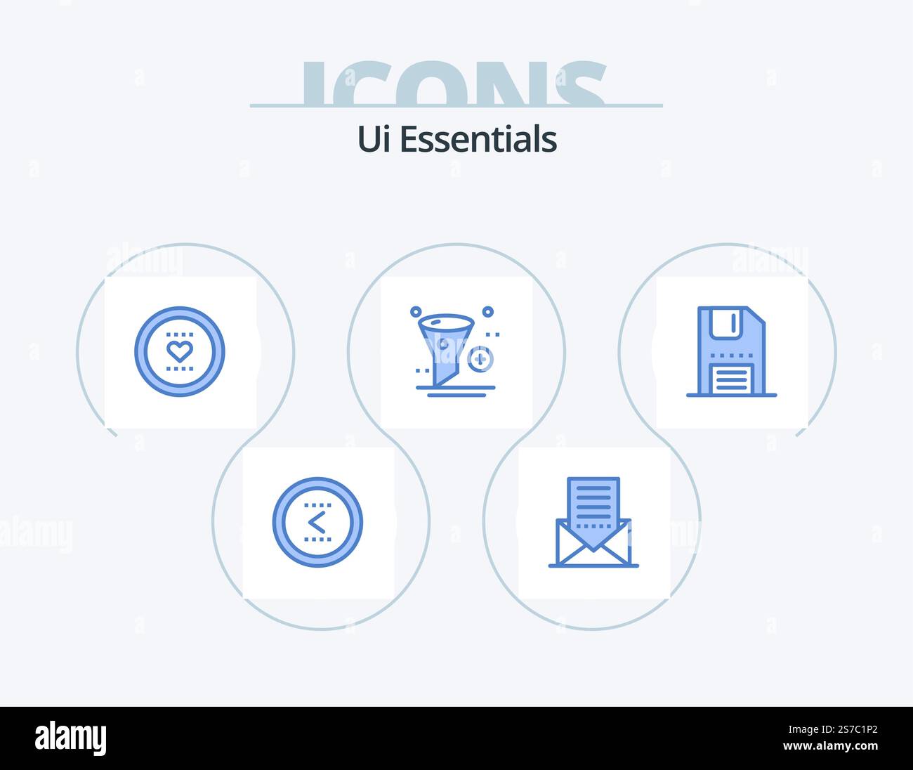 Ui Essentials Blue Icon Pack 5 Icon Design. application. add. interface. romance. like Stock Vector