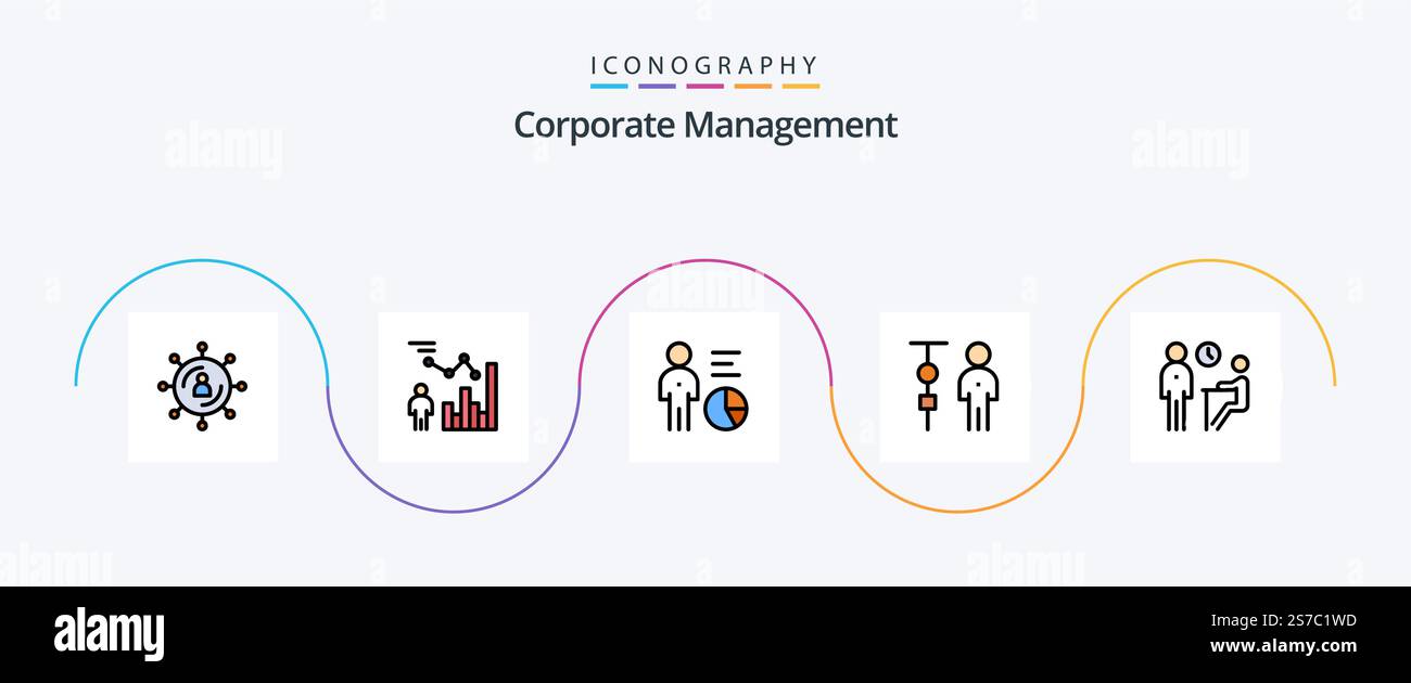 Corporate Management Line Filled Flat 5 Icon Pack Including meeting ...