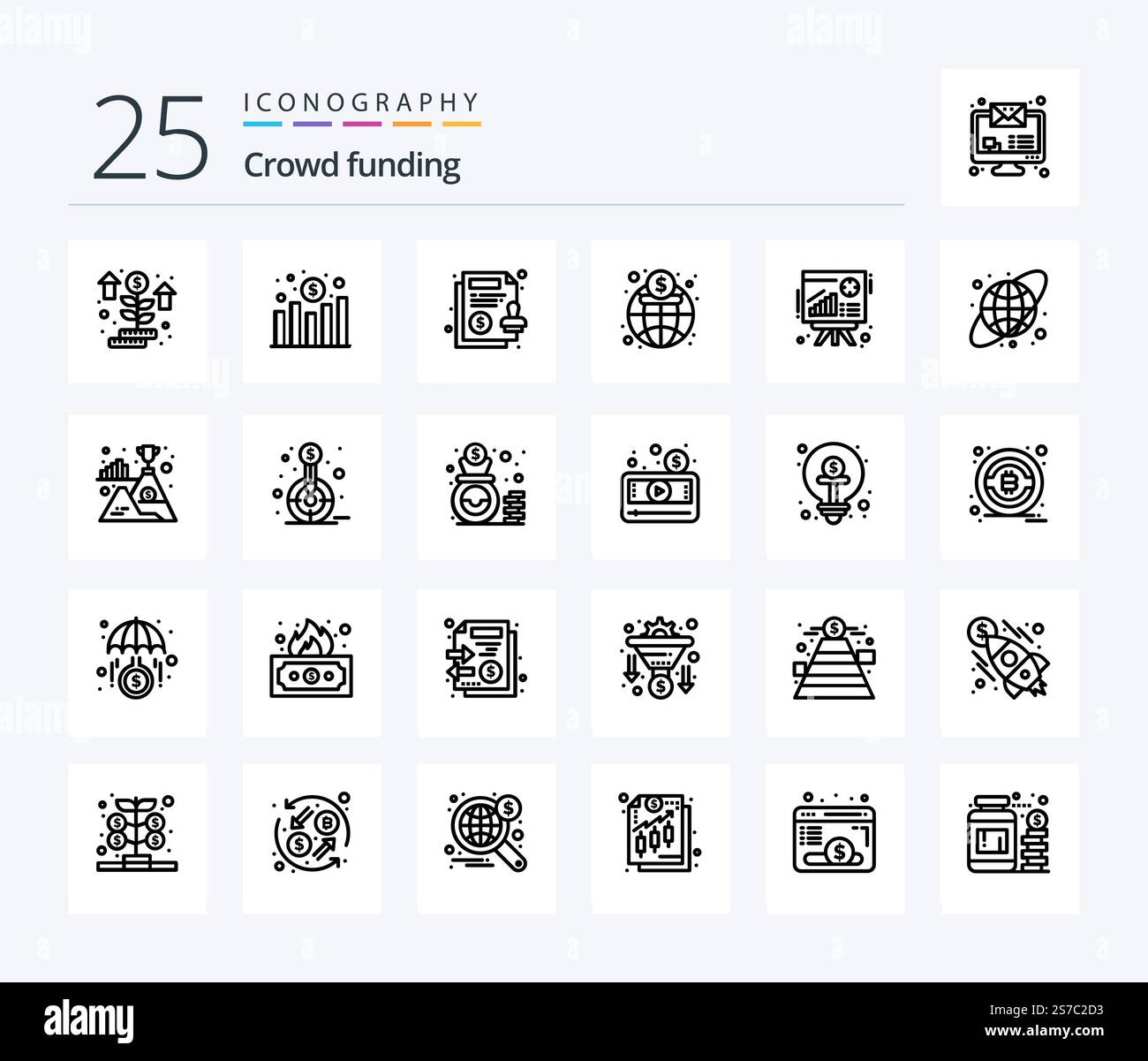 Crowdfunding 25 Line icon pack including chart. finance. agreement ...
