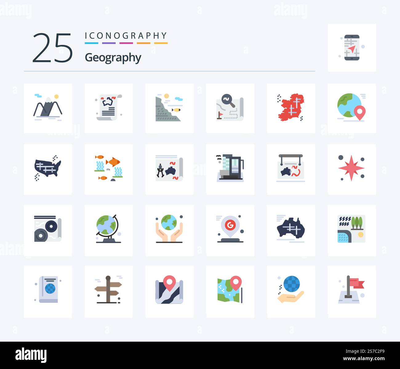 Geo Graphy 25 Flat Color icon pack including travel. destination ...