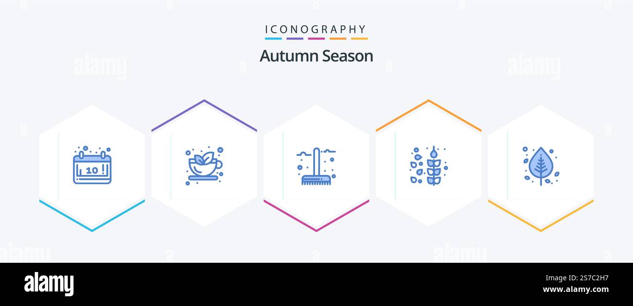 Autumn 25 Blue icon pack including birch. wheat. autumn. cereals. season Stock Vector