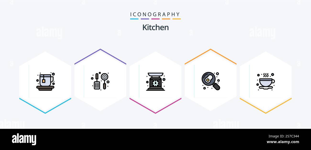 Kitchen 25 FilledLine icon pack including . cup. scale. tea. pan Stock ...