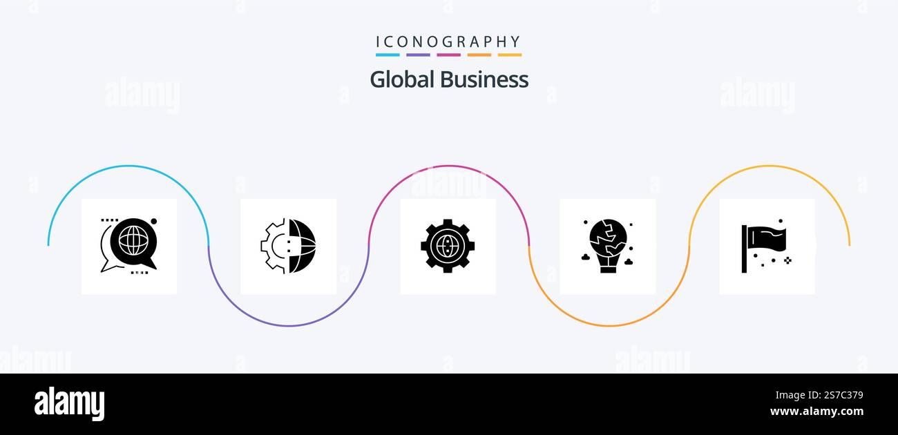 Global Business Glyph 5 Icon Pack Including fly. air. processing. gear ...