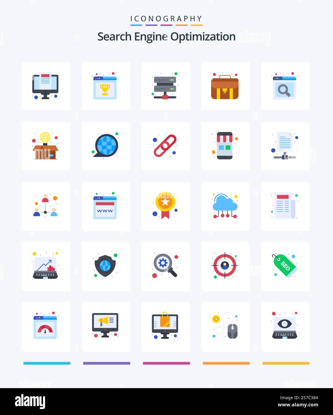 Creative Seo 25 Flat icon pack  Such As box. search. storage. internet. case Stock Vector