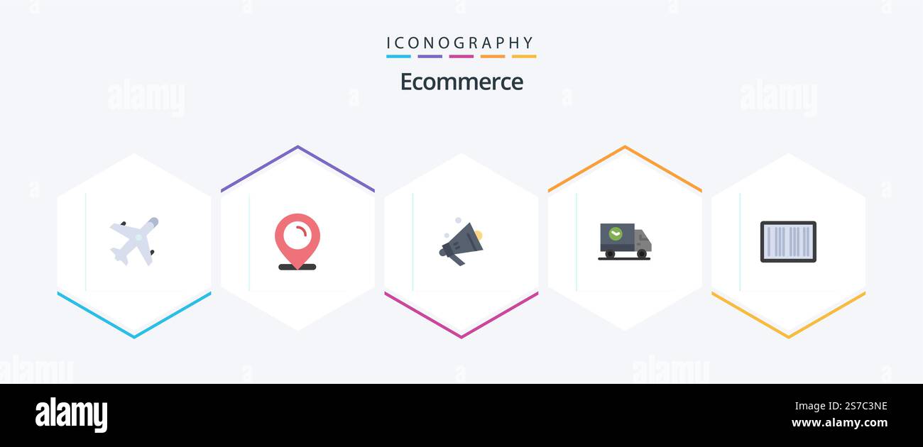 Ecommerce 25 Flat icon pack including barcodes. truck. speaker. speed ...