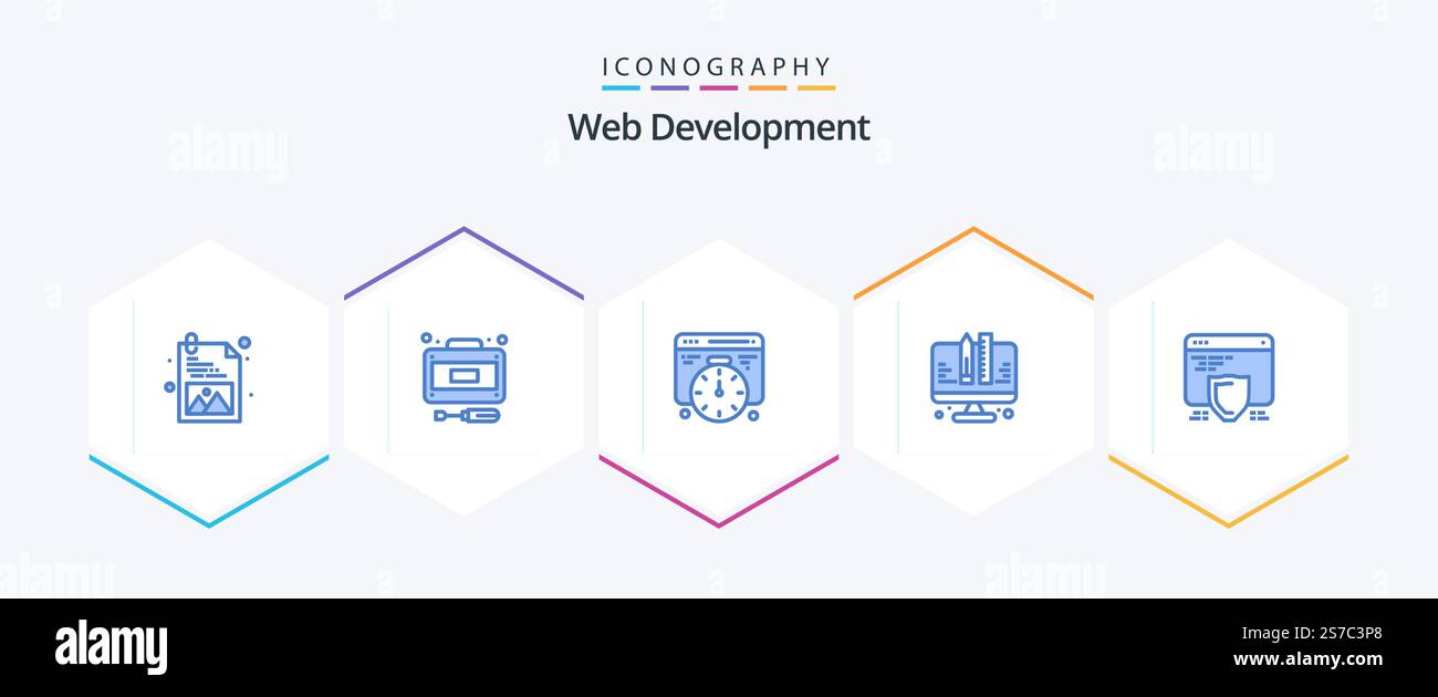 Web Development 25 Blue icon pack including web. seo. web. protection. planning Stock Vector