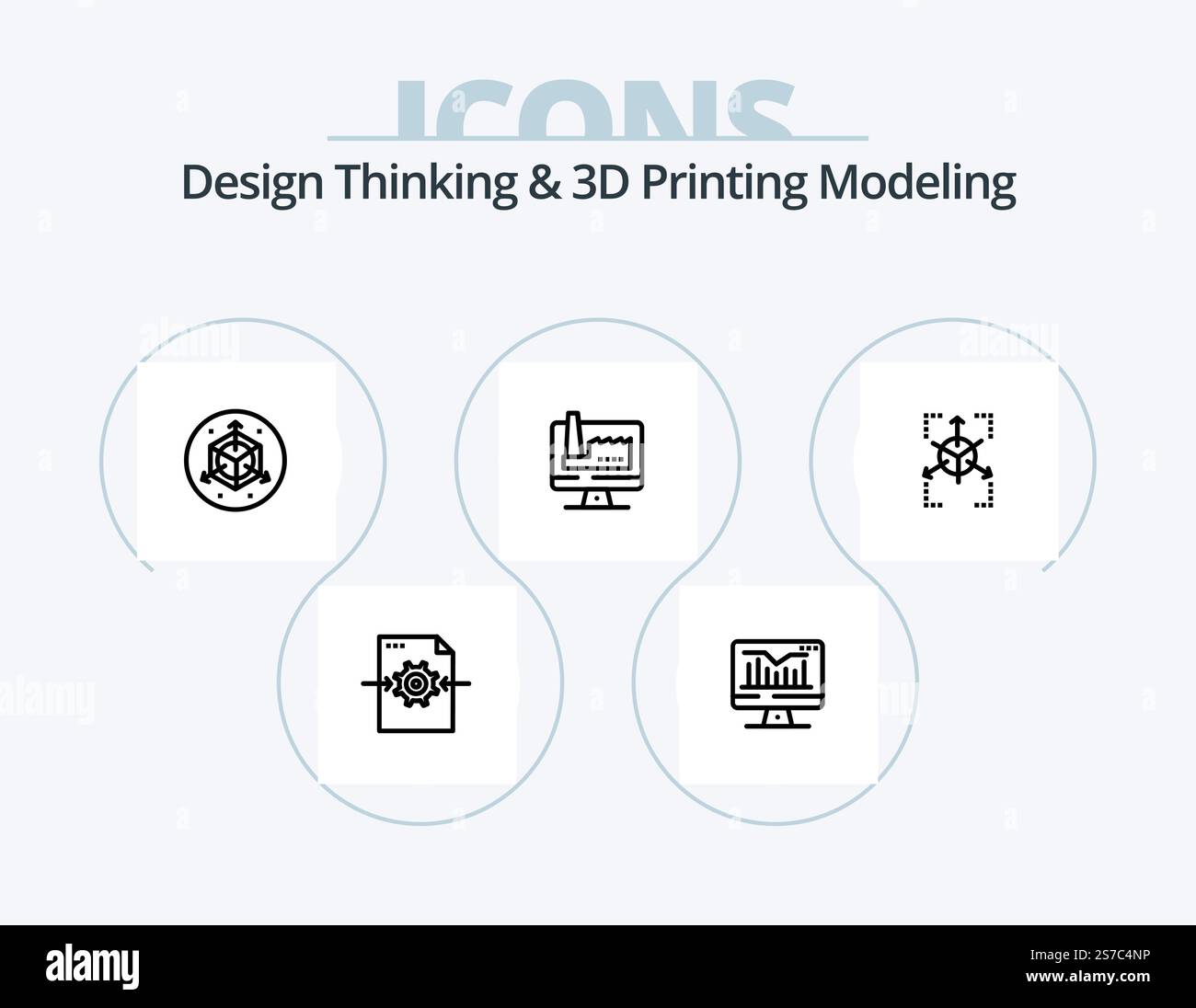 Design Thinking And D Printing Modeling Line Icon Pack 5 Icon Design. comment. server. computer. layer. layers Stock Vector