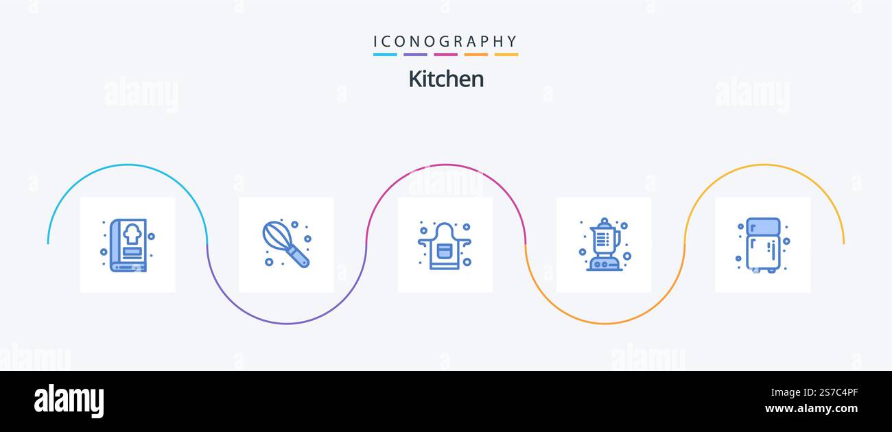 Kitchen Blue 5 Icon Pack Including . refrigerator. cook. kitchen. kitchen Stock Vector