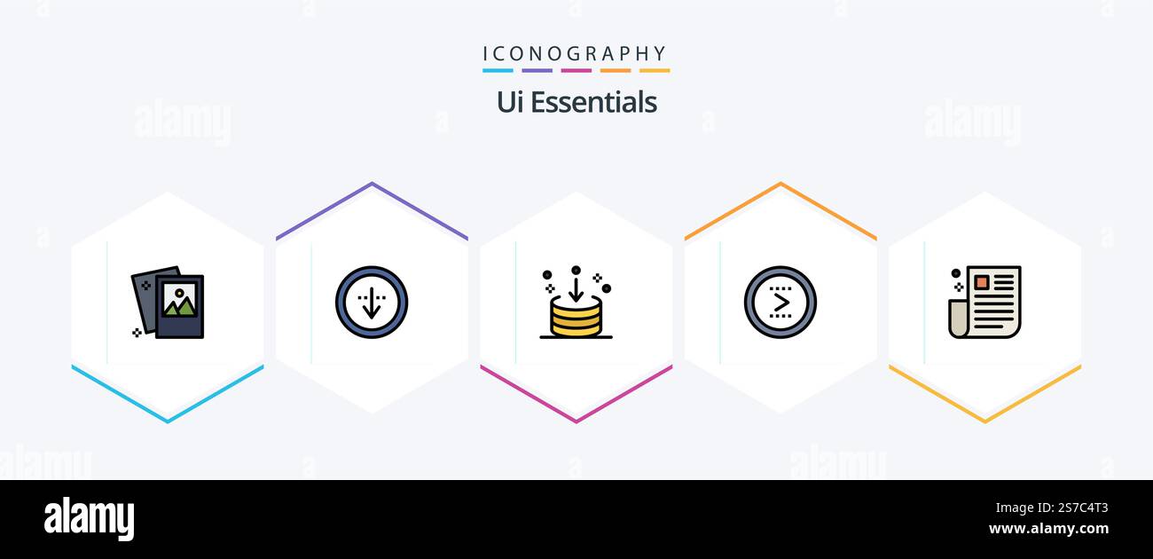 Ui Essentials 25 FilledLine icon pack including newspaper. interface. import. right. interface Stock Vector