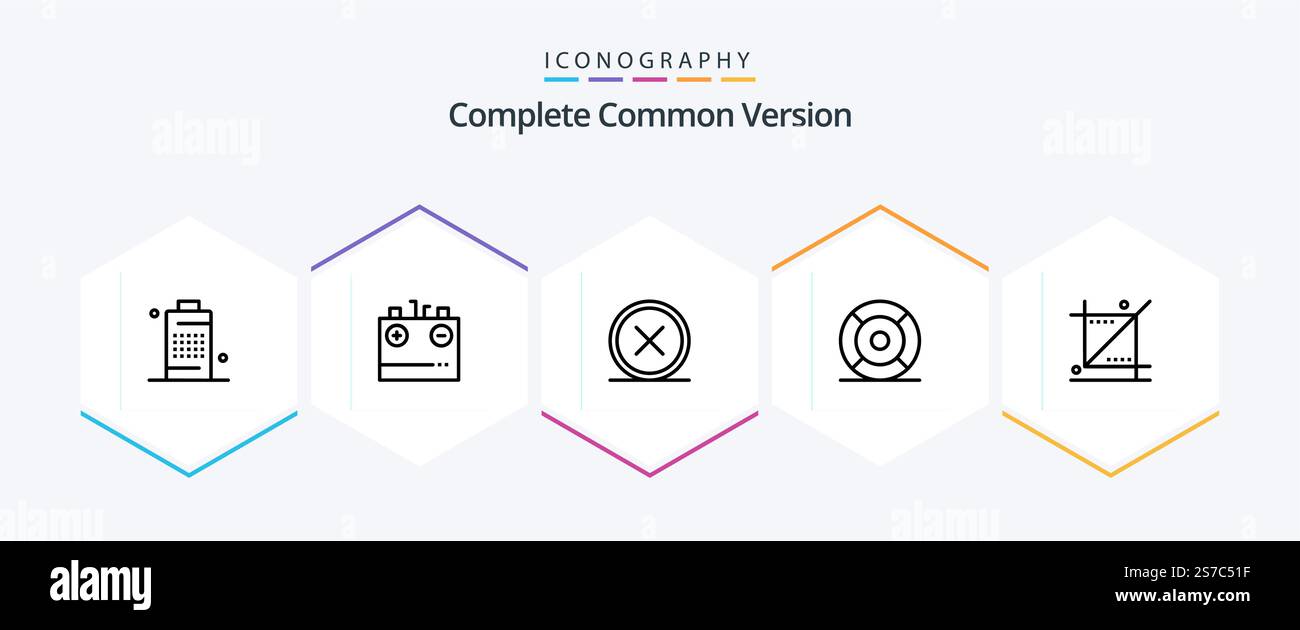Complete Common Version 25 Line icon pack including help. basic. electricity. remove. cross Stock Vector