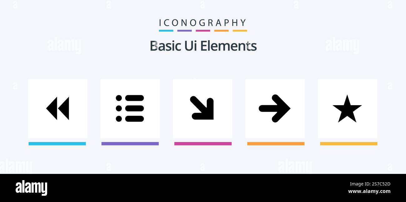 Basic Ui Elements Glyph 5 Icon Pack Including media. bookmark. arrow. right. forward. Creative Icons Design Stock Vector