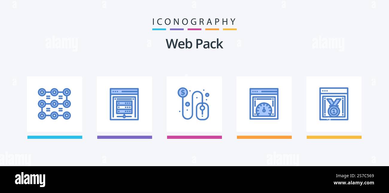 Web Pack Blue 5 Icon Pack Including web performance. web speed checking. click. web speed. dashboard. Creative Icons Design Stock Vector