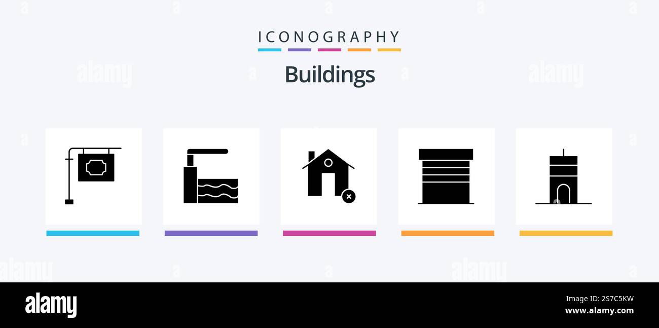 Buildings Glyph 5 Icon Pack Including signal. antenna. clear. house ...