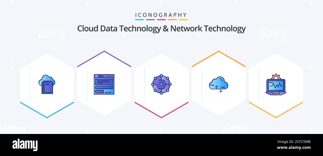 Cloud Data Technology And Network Technology 25 FilledLine icon pack including laptop. link. computing. computing. share Stock Vector
