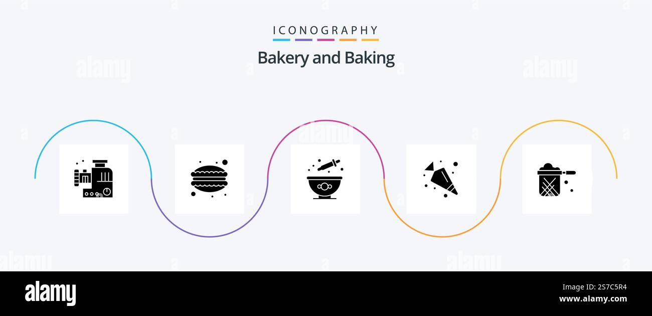 Baking Glyph 5 Icon Pack Including pot. kitchen. baking. vegetable. carrot Stock Vector