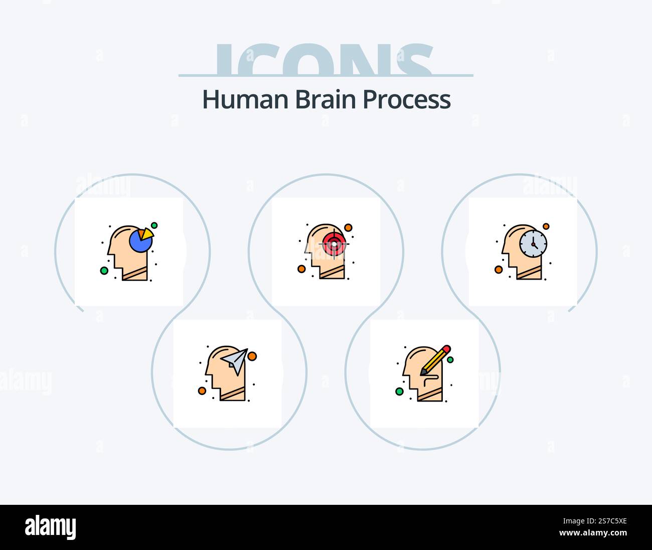 Human Brain Process Line Filled Icon Pack 5 Icon Design. mind. head ...