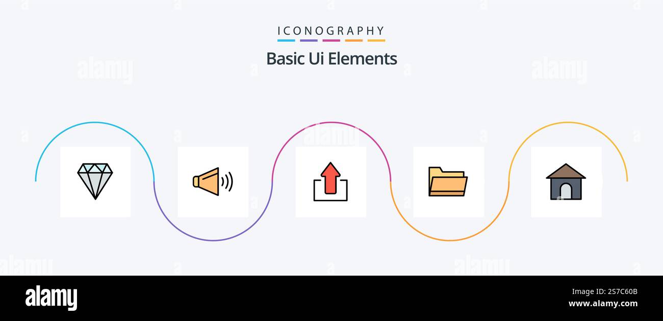 Basic Ui Elements Line Filled Flat 5 Icon Pack Including hose. storage. arrow. data. folder Stock Vector