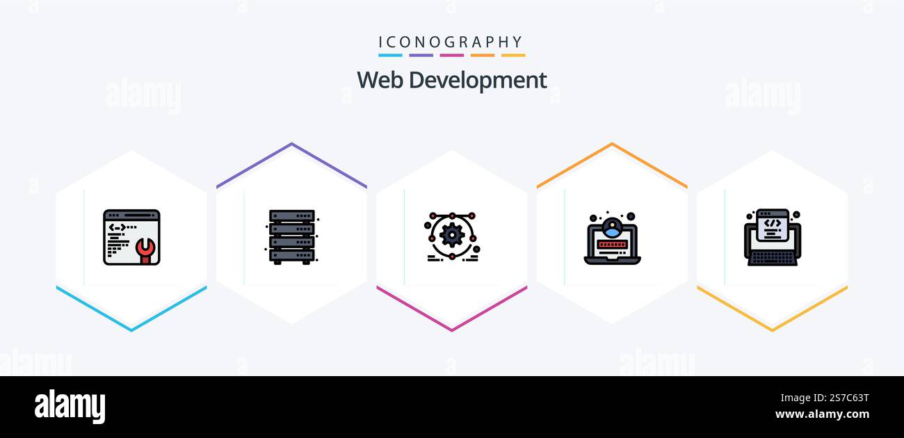 Web Development 25 FilledLine icon pack including web. development. development. code. web Stock Vector