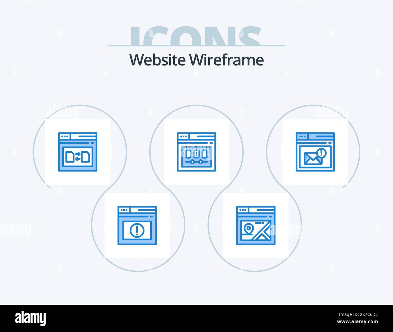 Website Wireframe Blue Icon Pack 5 Icon Design. webpage. template. page ...
