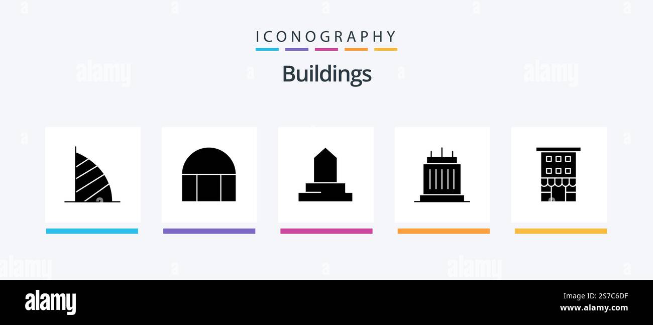 Buildings Glyph 5 Icon Pack Including shop front. house. mosque ...