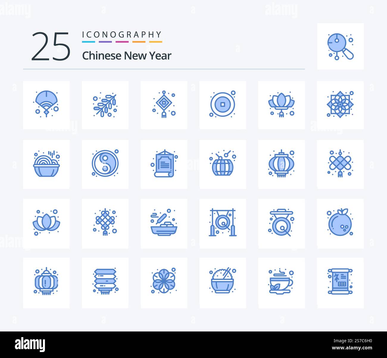 Chinese New Year 25 Blue Color icon pack including flower. china. lamp ...