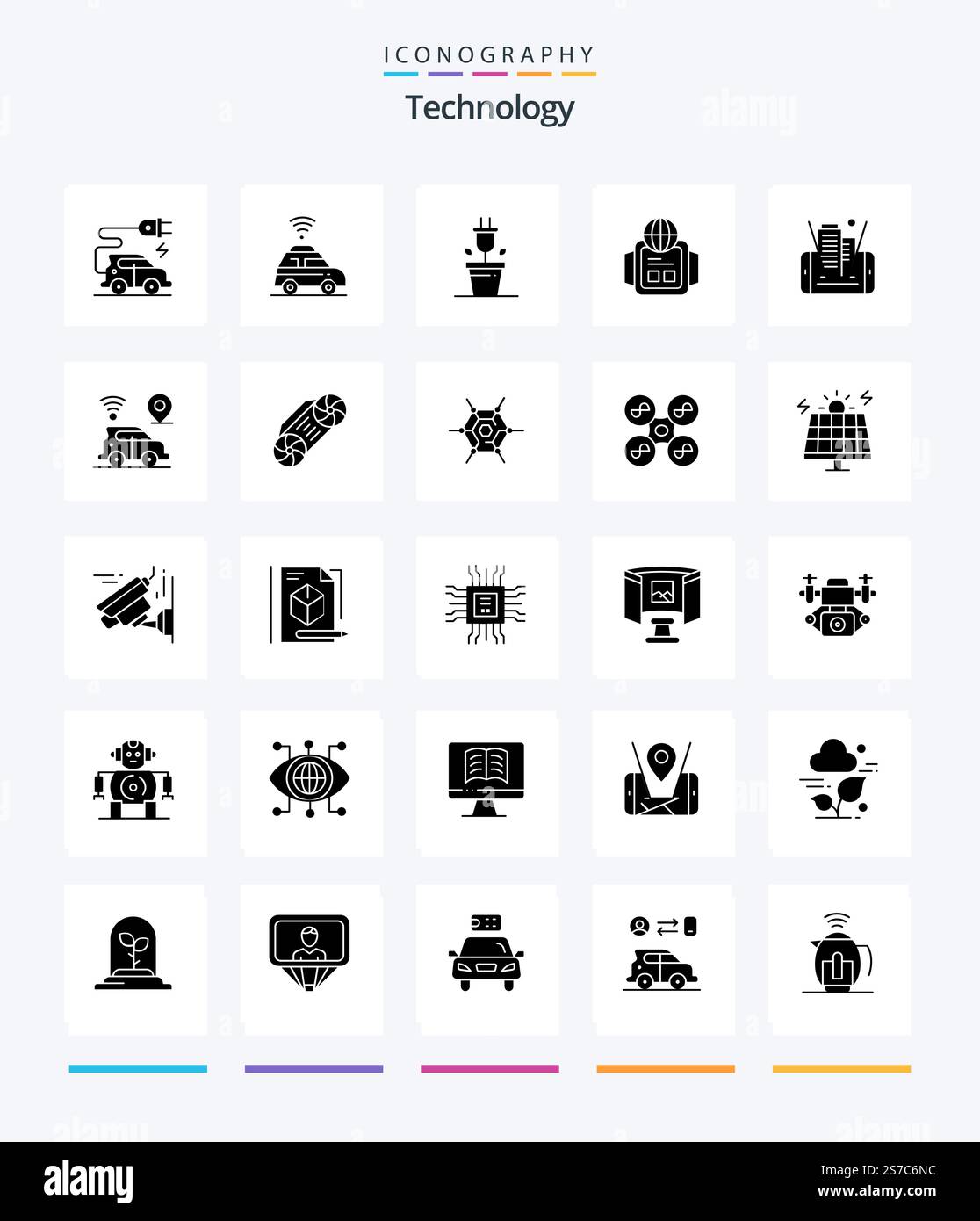 Creative Technology 25 Glyph Solid Black icon pack  Such As location. building. technology. technology. mobile Stock Vector