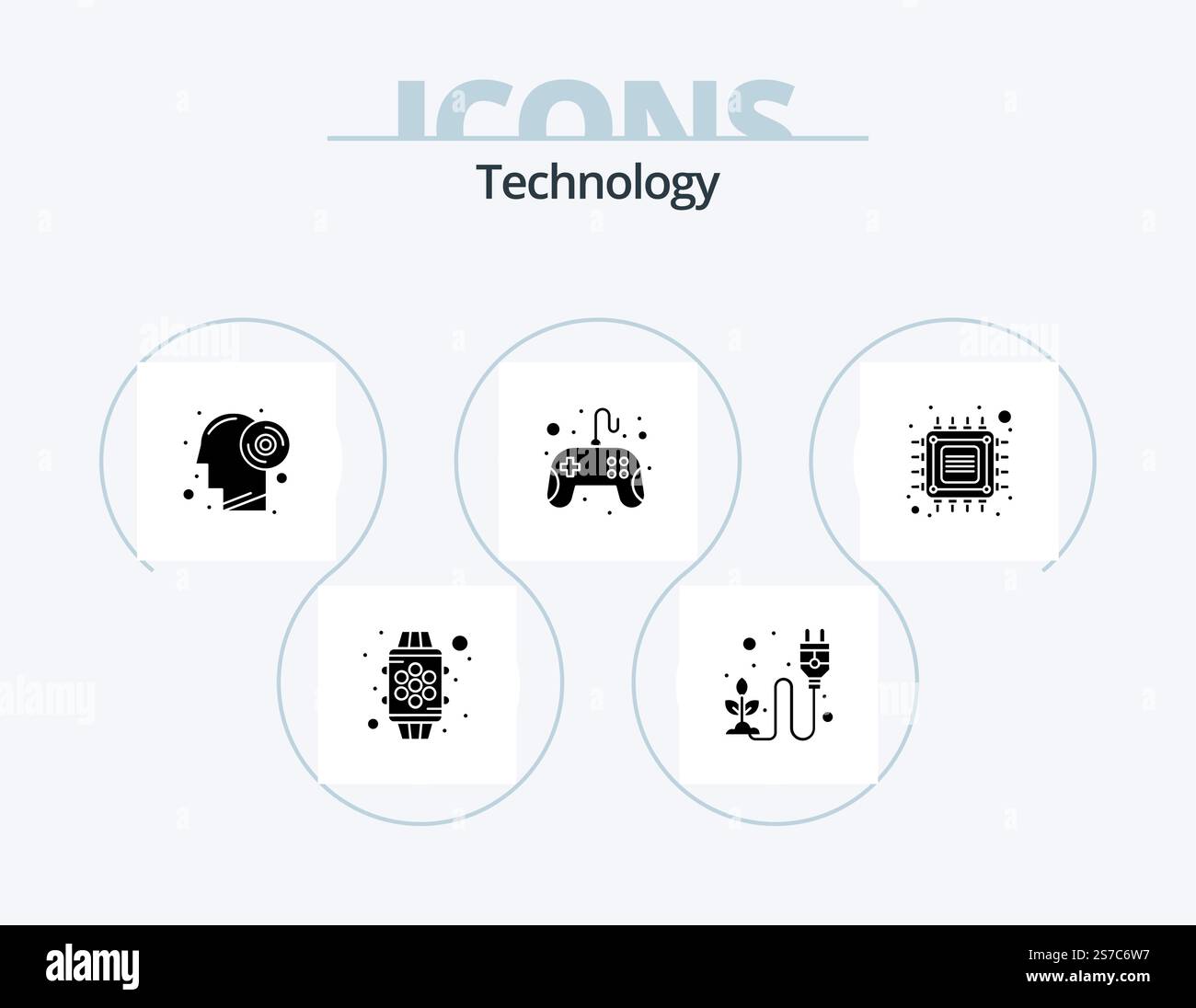 Technology Glyph Icon Pack 5 Icon Design. chip. game. plant. controller. productivity Stock Vector