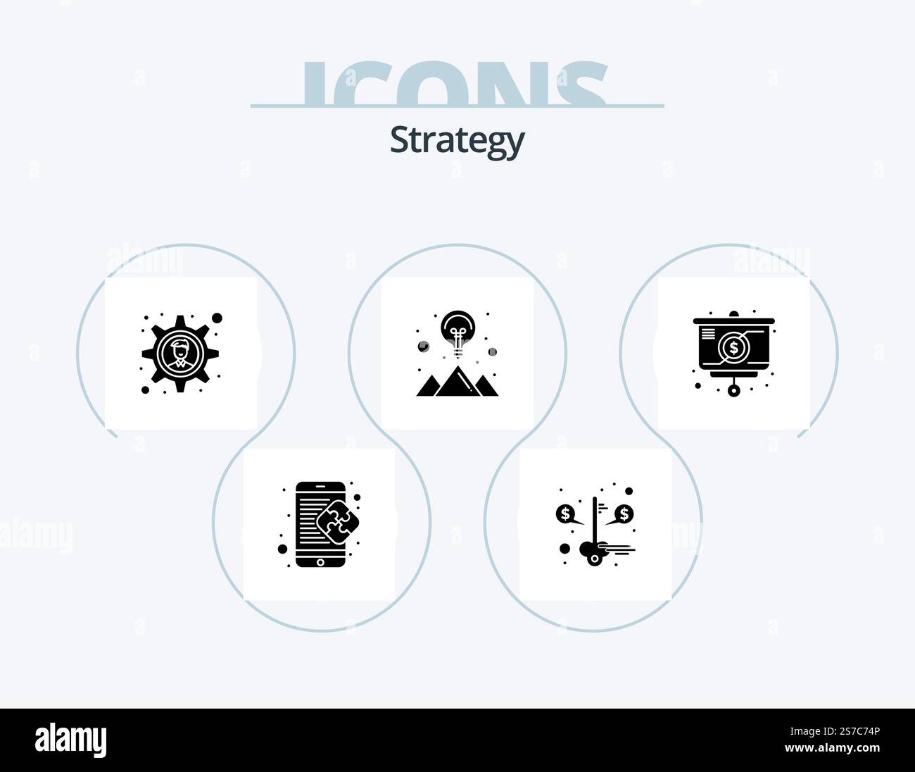 Strategy Glyph Icon Pack 5 Icon Design. strategy. strategy solution. success. mountain. creative Stock Vector