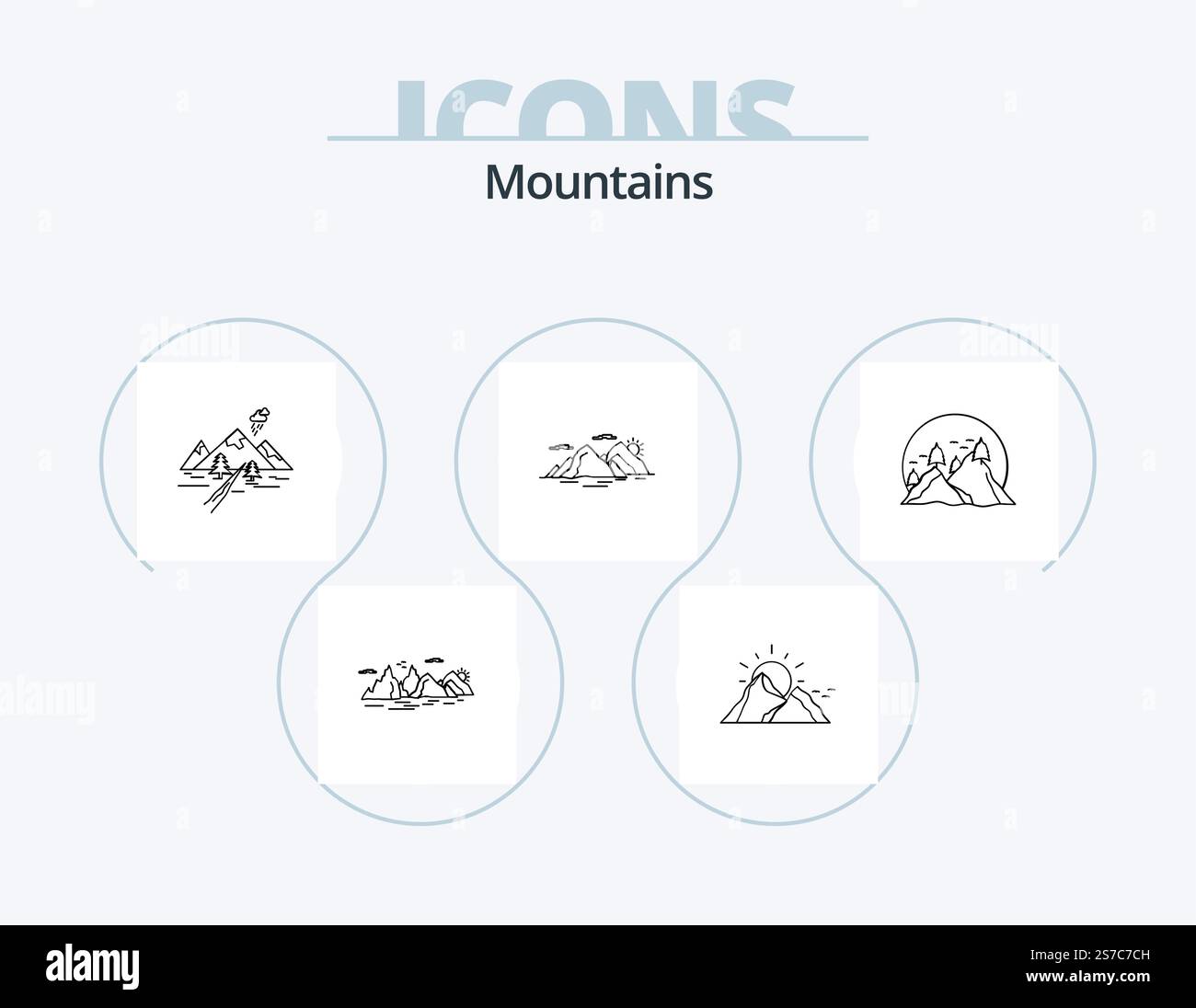 Mountains Line Icon Pack 5 Icon Design. hill. clouds. mountain. nature ...