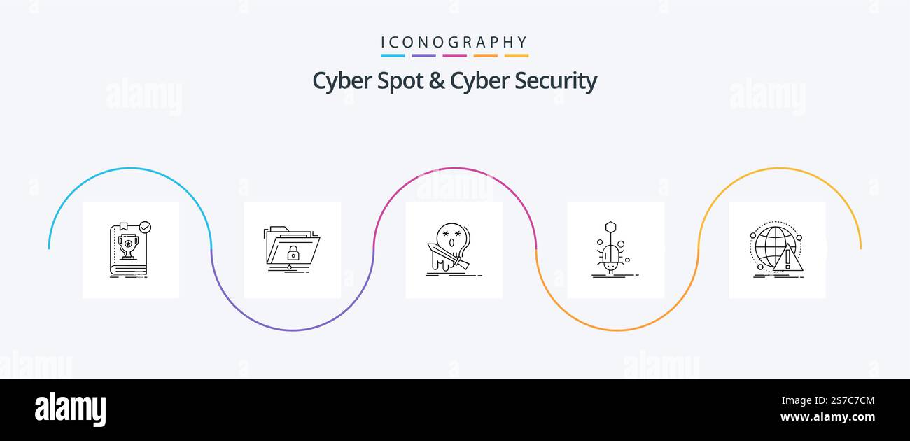 Cyber Spot And Cyber Security Line 5 Icon Pack Including spider. bug ...