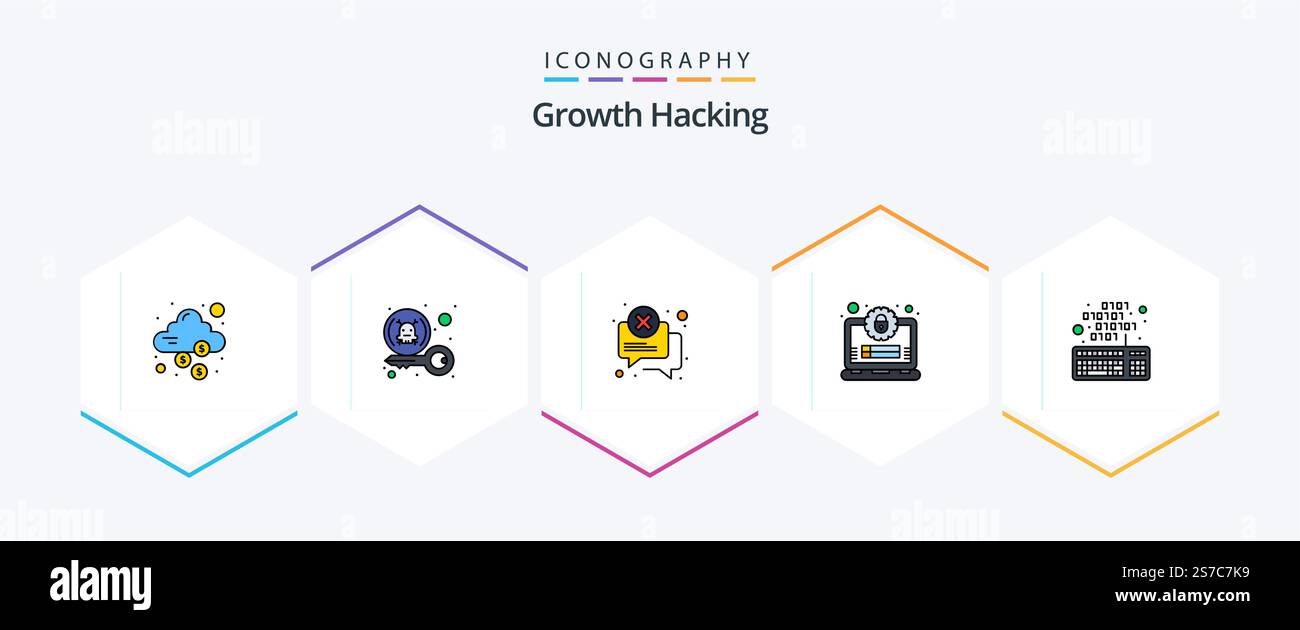 Hacking 25 FilledLine icon pack including secure. lock. private. account. error Stock Vector