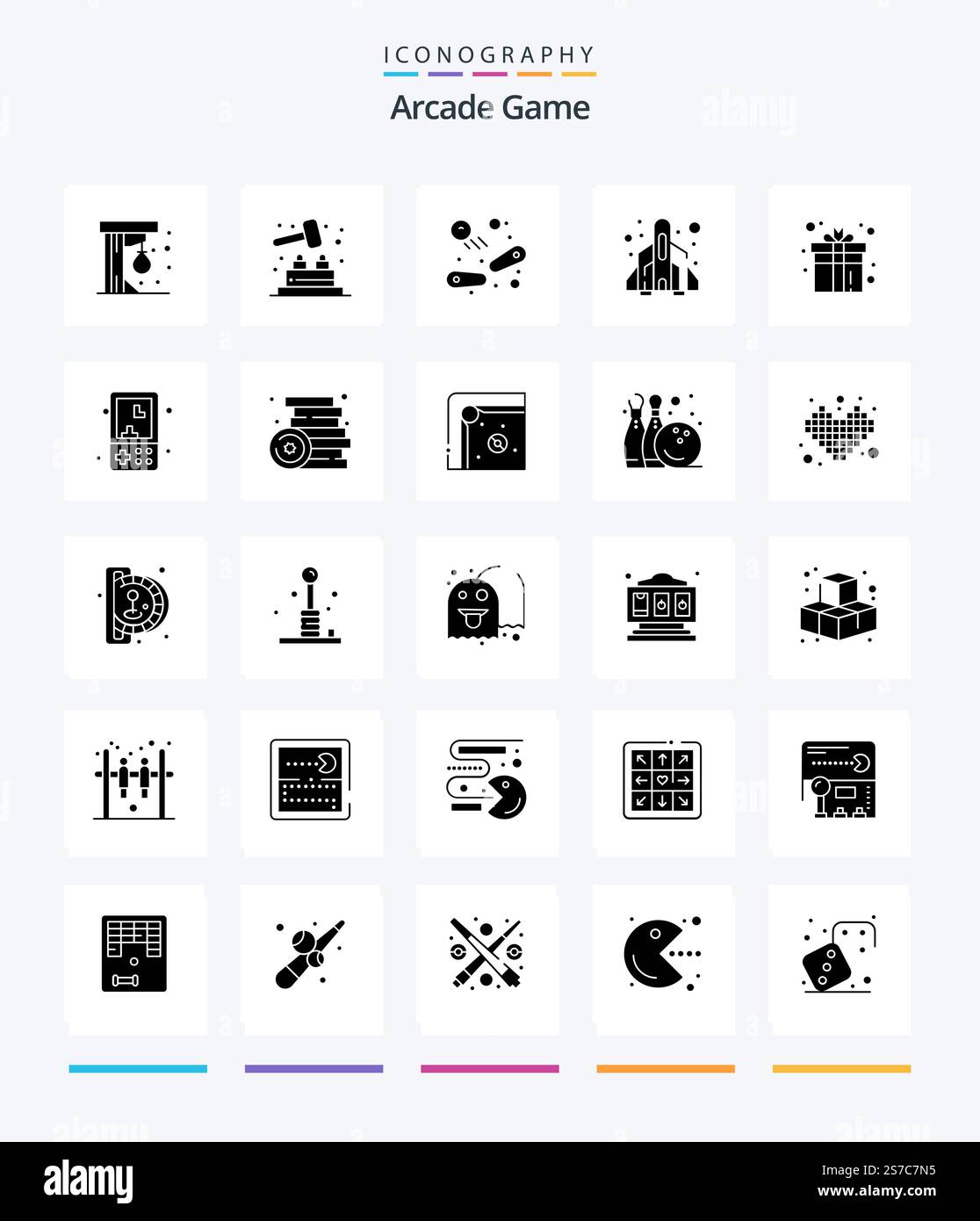 Creative Arcade 25 Glyph Solid Black icon pack  Such As fun. gift. fun. play. fun Stock Vector