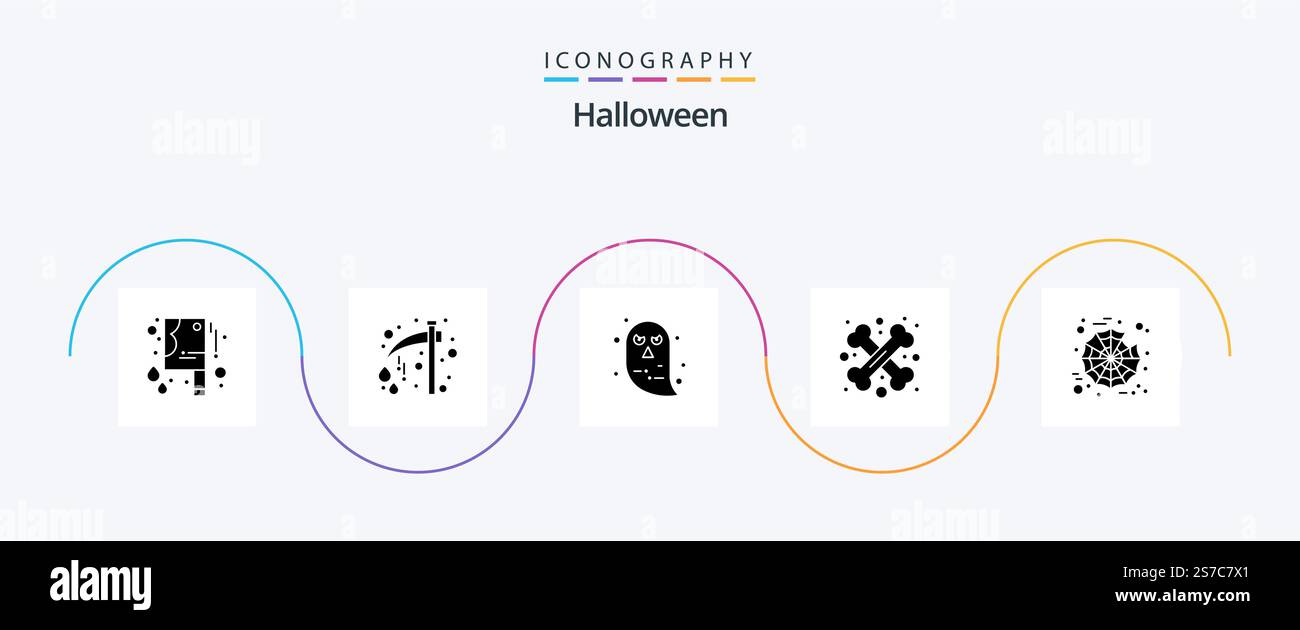 Halloween Glyph 5 Icon Pack Including halloween. halloween. character. crossed. bone Stock Vector