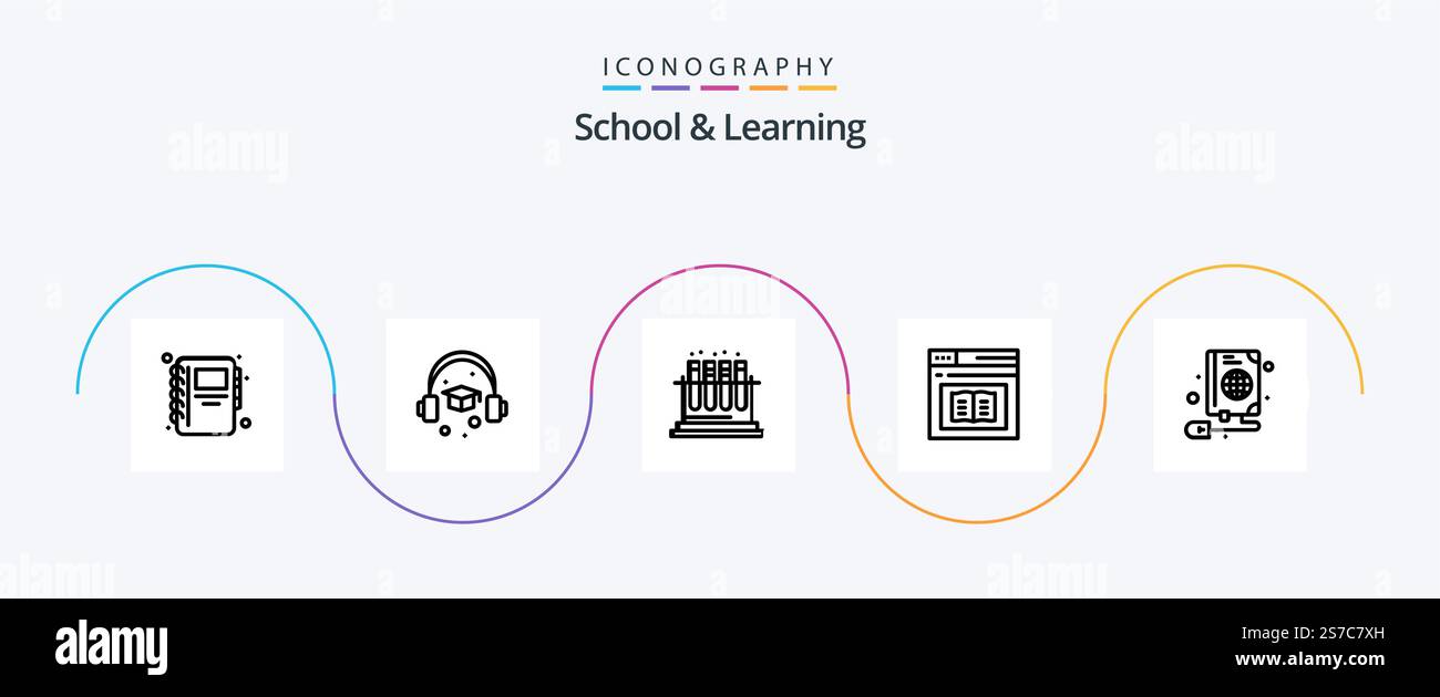 School And Learning Line 5 Icon Pack Including web. mouse. test. web. e ...